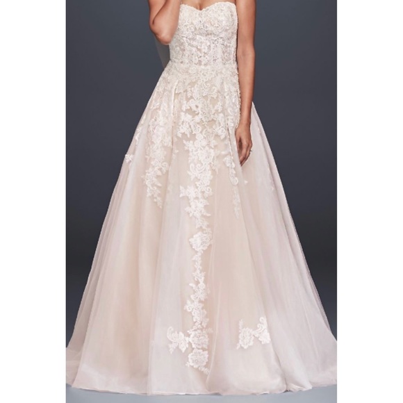 sheer lace and tulle ball gown wedding dress